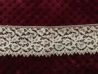 Antique French Bobbin Lace Edging - Floral Design 2 Yards By 2 "