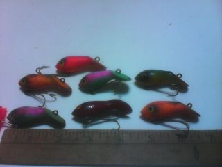 Early Vintage Group Of 7 Peanut Wood Lures In With