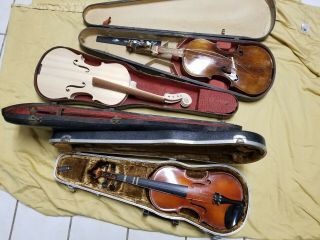 Old Vintage Antique Violins With Cases In Need Of Repair