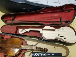 Old Vintage Antique Violins With Cases in need of repair 3