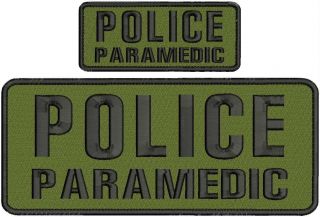 Police Paramedic Embroidery Patches 4x10 And 2x5 Hook Green Background