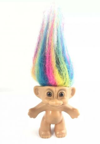 Vintage 1992 Russ Rainbow Hair Troll Doll Pink Blue Yellow Hair Lucky
