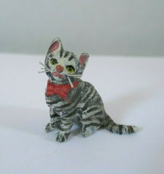 Fritz Bermann Cat With A Red Bow Miniature Austrian Cold Painted Bronze Figure