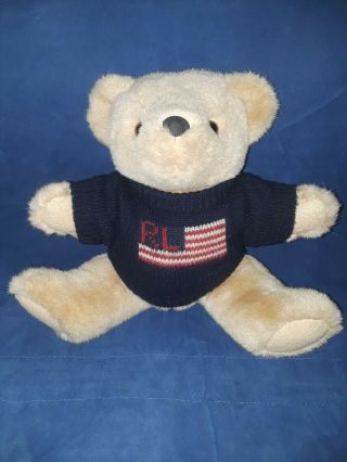 Vintage 1996 Ralph Lauren Polo 15 " Teddy Bear Usa Stuffed Plush Flag Sweater