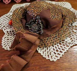 Antique Fancy Bonnet For Antique French Or German Bisque Doll,  3 " Opening