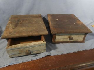 2 Antique Wood Cabinet Box Single Drawer Chest 4 Dresser Top Vtg Estate Find