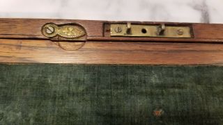 Antique Wood Lap Travel/Writing Desk Slope Green Velvet (11 