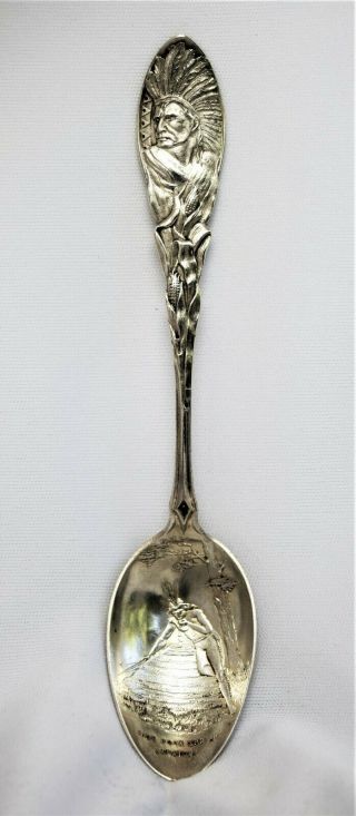 Sterling Silver Spoon Indian Chief Head On Handle High Rock Spring Saratoga 1909