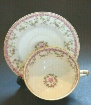 Antique Haviland Limoges France Tea Cup & Saucer Pink Roses 2