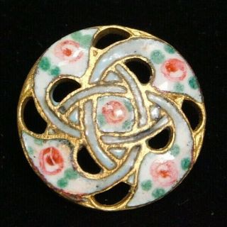 Antique Vtntage Button Small Brass Enamel Pinks And Whites C