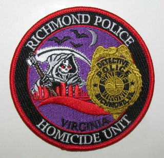 Virginia State Richmond City Police Rpd Homicide Unit Detective Patch Reaper