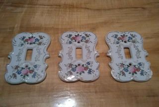 3 Vintage Porcelain Floral Light Switch Wall Plate Covers 1913 Japan