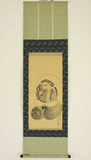 掛軸1967 Japanese Hanging Scroll " One Of Seven Lucky Gods Daikokuten " @n394