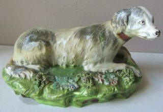 Antique 19th Century Staffordshire Hunting Dog Spaniel Pointer Pottery Painted