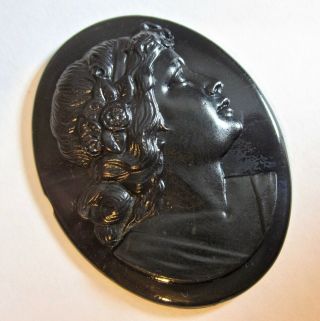Antique Victorian Carved Whitby Jet Loose Cameo 1 ½” X 1 3/16” Mourning
