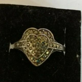 Antique Sterling Silver And Marcasite Heart Shaped Ring Size T