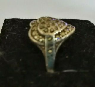 Antique sterling silver and marcasite heart shaped ring size T 2