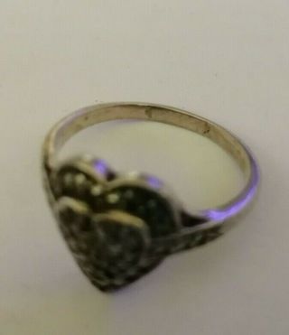 Antique sterling silver and marcasite heart shaped ring size T 3