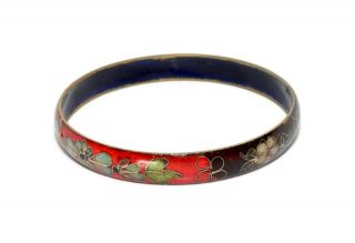 Antique Chinese Cloisonné Bracelet,  Multi Color Floral On Red & Black Background