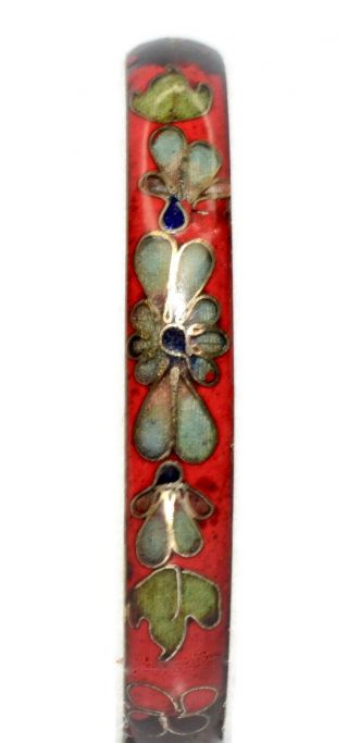 Antique Chinese Cloisonné Bracelet,  Multi Color Floral on Red & Black Background 2