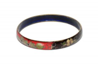 Antique Chinese Cloisonné Bracelet,  Multi Color Floral on Red & Black Background 3