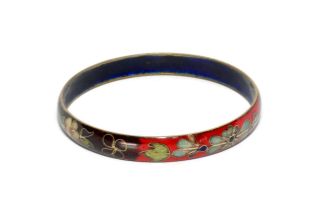 Antique Chinese Cloisonné Bracelet,  Multi Color Floral on Red & Black Background 5