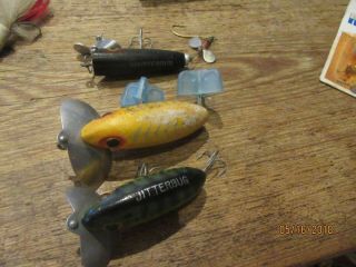 Vintage Fishing Lures Group Of Three,  Jitterbugs And Sputterbug