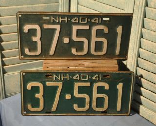 2 Antique 1940 1941 Hampshire License Plate 37 561 Nh 40 41 Matched Pair