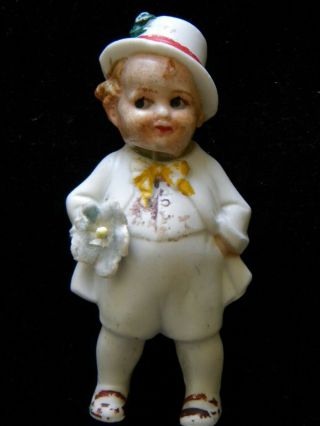 Antique Small 3.  5 " Bisque Boy Doll Figurine,  Moveable Head,  Made In Germany