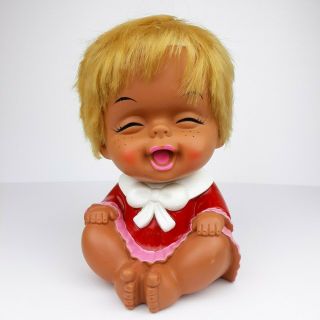 Vintage Moody Cuties Smiling Rubber Doll Blonde Hair Made In Japan Large