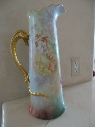 Large Pouyat Limoges Hand Painted Tankard Pitcher Antique French Porcelain 5