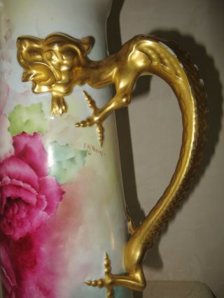 Large Pouyat Limoges Hand Painted Tankard Pitcher Antique French Porcelain 6