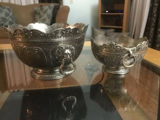 Vintage Silver Plate Lions Head And Ringed Bowls
