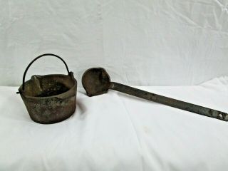 Antique Cast Iron Smelting Pot & Ladles Bullets Gold Lead Vintage Ohaus Brand