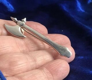 Antique Victorian Solid Silver Viking Axe Design Brooch/pin