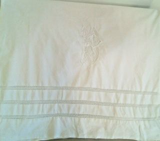 French Antique Extra Large Monogrammed Cotton And Lace Sheet