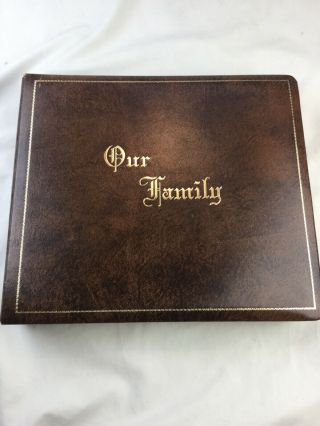 Vintage Our Family Photo Album Cowhide Gold Trim Family Record Plan