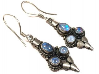 Vintage Ladies Sterling Silver Fire Opal Earrings - A