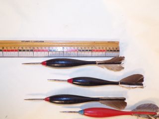 6 Vintage / Antique Wood Darts Wooden Steel Tips Feathers For Dartboard 3