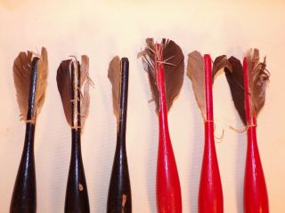 6 Vintage / Antique Wood Darts Wooden Steel Tips Feathers For Dartboard 6