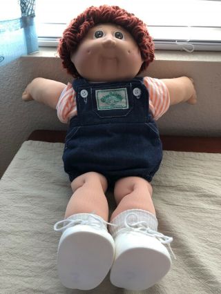 Vintage Cabbage Patch Boy Doll 1978 / 1982 Brown Yarn Hair 18 Inch W/overalls