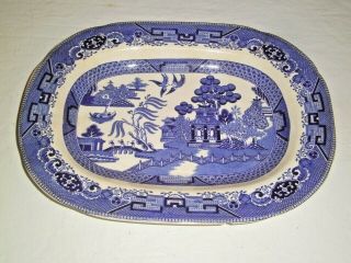 Antique Buffalo Pottery Semi - Vitreous Blue Willow 12 " Oval Serving Platter 1916