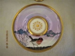 RARE ANTIQUE DRESDEN CHINA PEDESTAL CUP & SAUCER BIRDS COLORFUL RAISED MIDDLE 2