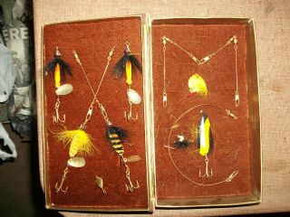 Collectible Vintage Lures In Display Box - Spoon,  Spinners,  Flies - From 1954