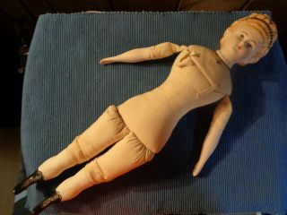 Antique/vintage bisque porcelain doll,  cloth body,  18 