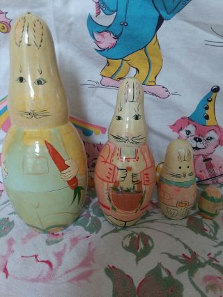 Vtg Midwest Of Cf Easter Bunny Rabbit Wood Nesting Dolls 6 " Tall Hand Painted