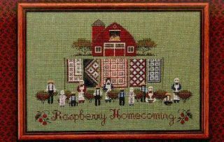 " Raspberry Homecoming " Told In A Garden Cross Stitch Pattern Chart Only