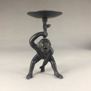 Unique Chinese Copper Handwork Carved Monkey Candlestick