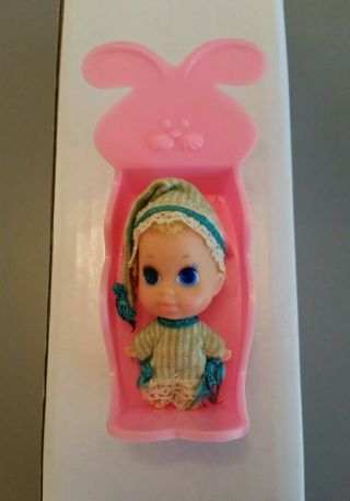 Vintage Liddle Kiddles Nappytime Baby Doll Pink Rocking Bunny Crib/cradle 1969