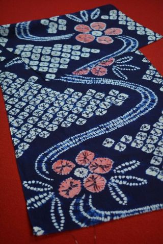 Ah81/50 Vintage Japanese Fabric Cotton Antique Boro Indigo Blue Shibori 39.  4 "
